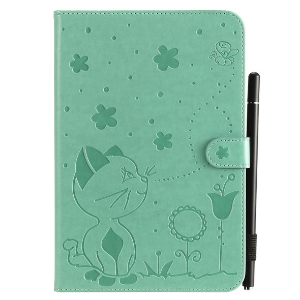 For Samsung Galaxy Tab A8.0 (2015) T350 Cat Bee Embossing Pattern Shockproof Table PC Protective Horizontal Flip Leather Case with Holder & Card Slots & Wallet & Pen Slot & Wake-up / Sleep Function(Green)