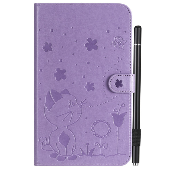 For Samsung Galaxy Tab A7.0 (2016) T280 Cat Bee Embossing Pattern Shockproof Table PC Protective Horizontal Flip Leather Case with Holder & Card Slots & Wallet & Pen Slot & Wake-up / Sleep Function(Purple)