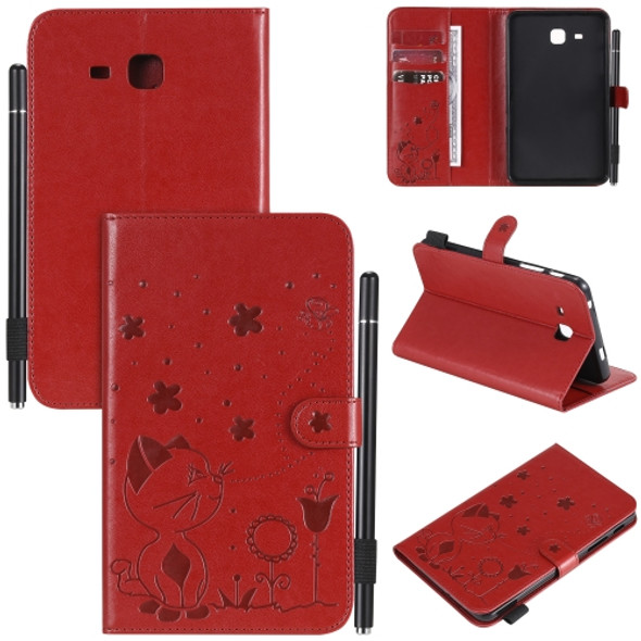 For Samsung Galaxy Tab A7.0 (2016) T280 Cat Bee Embossing Pattern Shockproof Table PC Protective Horizontal Flip Leather Case with Holder & Card Slots & Wallet & Pen Slot & Wake-up / Sleep Function(Red)