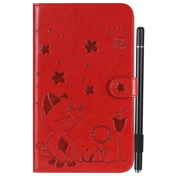 For Samsung Galaxy Tab A7.0 (2016) T280 Cat Bee Embossing Pattern Shockproof Table PC Protective Horizontal Flip Leather Case with Holder & Card Slots & Wallet & Pen Slot & Wake-up / Sleep Function(Red)