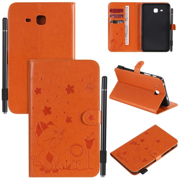 For Samsung Galaxy Tab A7.0 (2016) T280 Cat Bee Embossing Pattern Shockproof Table PC Protective Horizontal Flip Leather Case with Holder & Card Slots & Wallet & Pen Slot & Wake-up / Sleep Function(Orange)