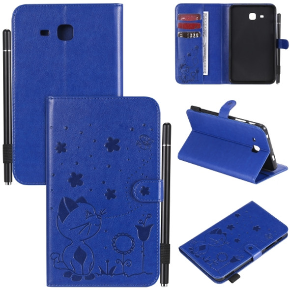 For Samsung Galaxy Tab A7.0 (2016) T280 Cat Bee Embossing Pattern Shockproof Table PC Protective Horizontal Flip Leather Case with Holder & Card Slots & Wallet & Pen Slot & Wake-up / Sleep Function(Blue)