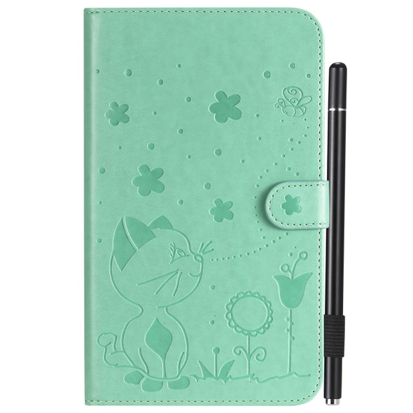 For Samsung Galaxy Tab A7.0 (2016) T280 Cat Bee Embossing Pattern Shockproof Table PC Protective Horizontal Flip Leather Case with Holder & Card Slots & Wallet & Pen Slot & Wake-up / Sleep Function(Green)