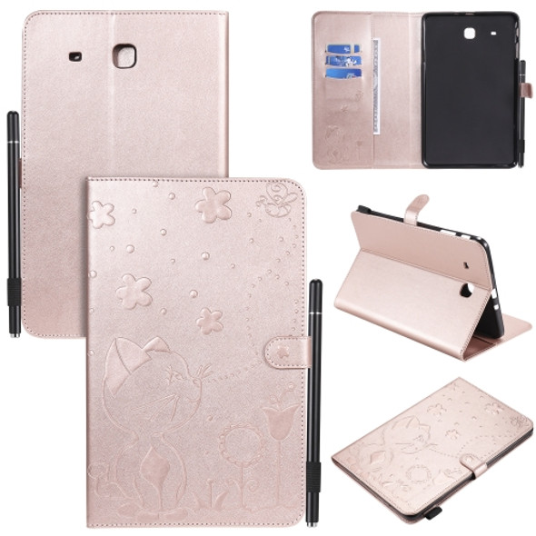For Samsung Galaxy Tab E9.6 T560 Cat Bee Embossing Pattern Shockproof Table PC Protective Horizontal Flip Leather Case with Holder & Card Slots & Wallet & Pen Slot(Rose Gold)