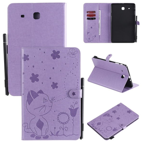 For Samsung Galaxy Tab E9.6 T560 Cat Bee Embossing Pattern Shockproof Table PC Protective Horizontal Flip Leather Case with Holder & Card Slots & Wallet & Pen Slot(Purple)