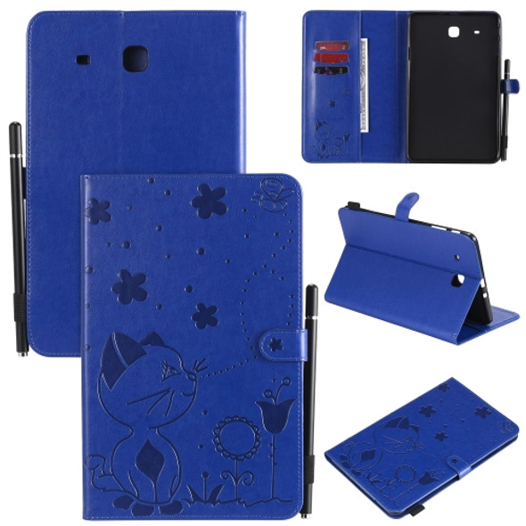 For Samsung Galaxy Tab E9.6 T560 Cat Bee Embossing Pattern Shockproof Table PC Protective Horizontal Flip Leather Case with Holder & Card Slots & Wallet & Pen Slot(Blue)