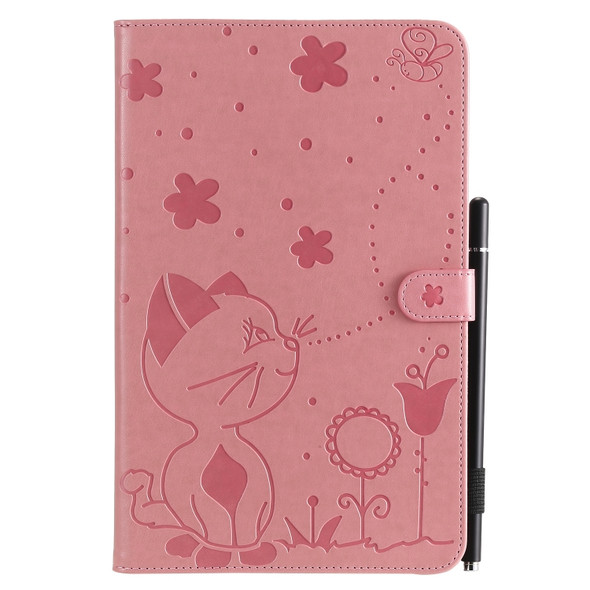 For Samsung Galaxy Tab E9.6 T560 Cat Bee Embossing Pattern Shockproof Table PC Protective Horizontal Flip Leather Case with Holder & Card Slots & Wallet & Pen Slot(Pink)