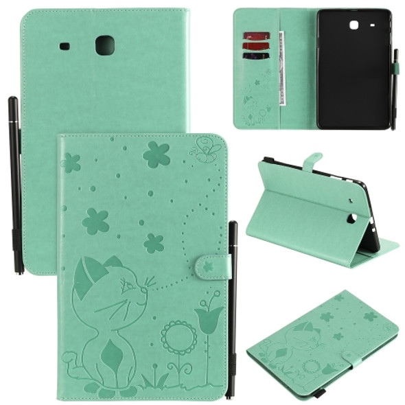 For Samsung Galaxy Tab E9.6 T560 Cat Bee Embossing Pattern Shockproof Table PC Protective Horizontal Flip Leather Case with Holder & Card Slots & Wallet & Pen Slot(Green)