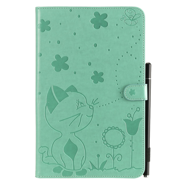 For Samsung Galaxy Tab E9.6 T560 Cat Bee Embossing Pattern Shockproof Table PC Protective Horizontal Flip Leather Case with Holder & Card Slots & Wallet & Pen Slot(Green)