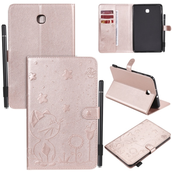 For Samsung Galaxy Tab A8.0 (2018) T387 Cat Bee Embossing Pattern Shockproof Table PC Protective Horizontal Flip Leather Case with Holder & Card Slots & Wallet & Pen Slot(Rose Gold)