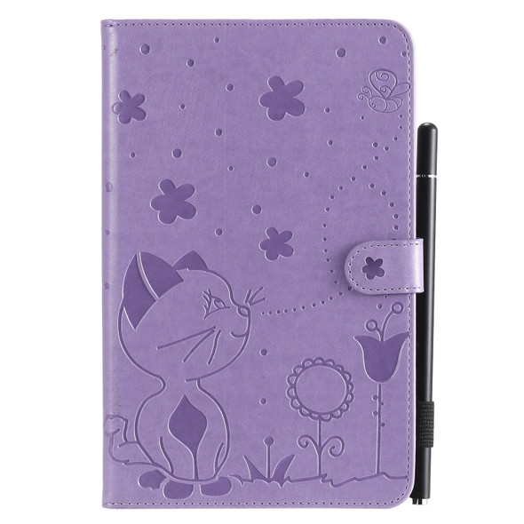 For Samsung Galaxy Tab A8.0 (2018) T387 Cat Bee Embossing Pattern Shockproof Table PC Protective Horizontal Flip Leather Case with Holder & Card Slots & Wallet & Pen Slot(Purple)