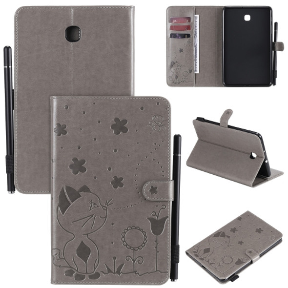 For Samsung Galaxy Tab A8.0 (2018) T387 Cat Bee Embossing Pattern Shockproof Table PC Protective Horizontal Flip Leather Case with Holder & Card Slots & Wallet & Pen Slot(Grey)