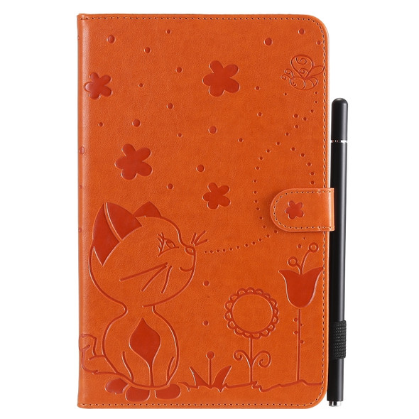 For Samsung Galaxy Tab A8.0 (2018) T387 Cat Bee Embossing Pattern Shockproof Table PC Protective Horizontal Flip Leather Case with Holder & Card Slots & Wallet & Pen Slot(Orange)