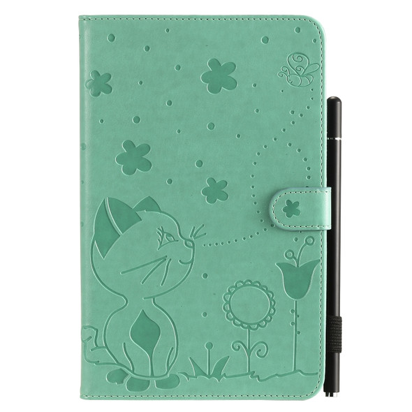 For Samsung Galaxy Tab A8.0 (2018) T387 Cat Bee Embossing Pattern Shockproof Table PC Protective Horizontal Flip Leather Case with Holder & Card Slots & Wallet & Pen Slot(Green)