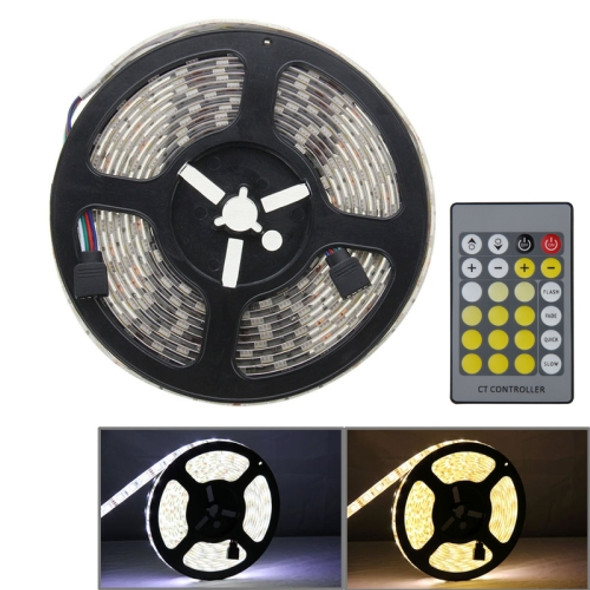 White & Warm White Light LED Light Strip, 5052 SMD Epoxy Waterproof with LED Controller & Remote, 60 LED/m, Length: 5m