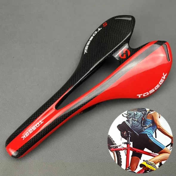 TOSEEK Road Bike Carbon Fiber Seat Bicycle Hollow Seat Saddle, 3K Texture + Light (Red)