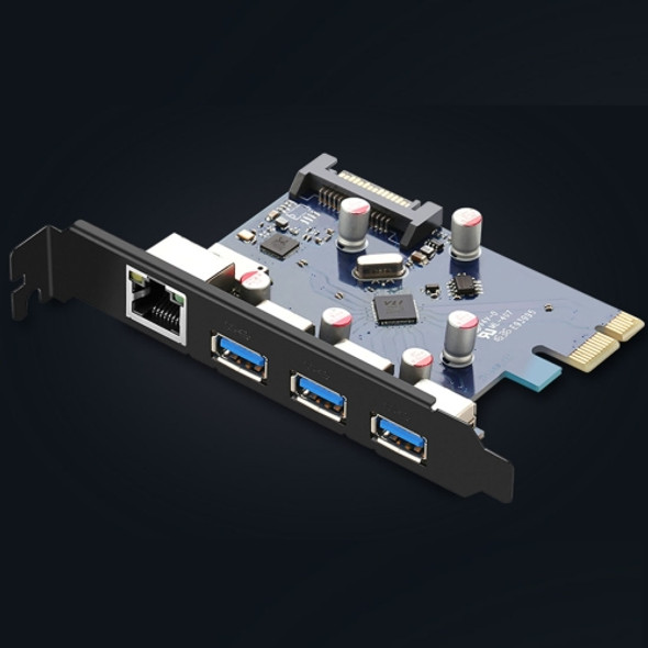 Ugreen PCI-E Network Card + 3 Ports USB 3.0 Expansion Card, Desktop Computer Chassis Super Speed Gigabit Ethernet Card