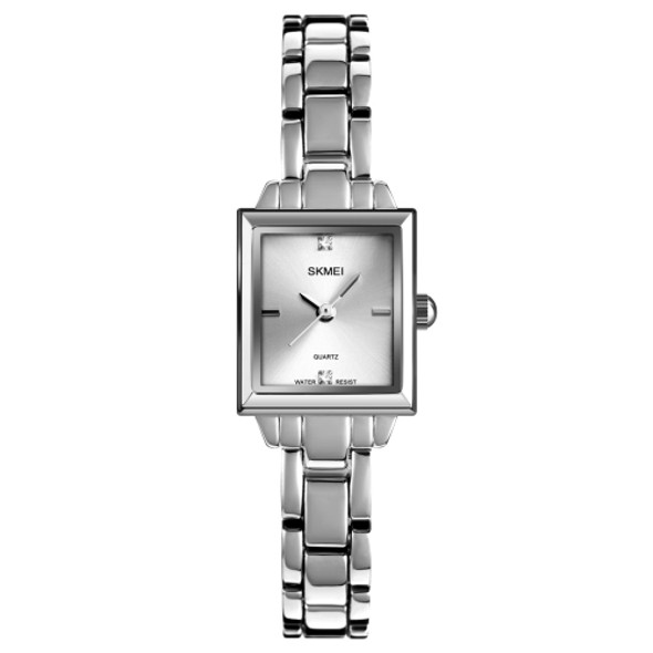 SKMEI 1407 Business Fashion Watch with Diamonds Delicate and Elegant Square Zinc Alloy Quartz Watch for Women Silvery