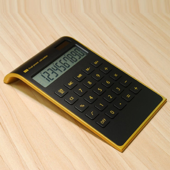 Ultra-Thin Gold Frame Solar Dual Power Arithmetic Calculator(Black)