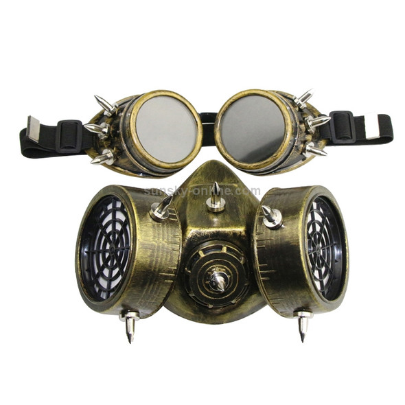 GM002 Halloween Dress Up Props Punk Style Gas Mask + Goggles Set(Gold)