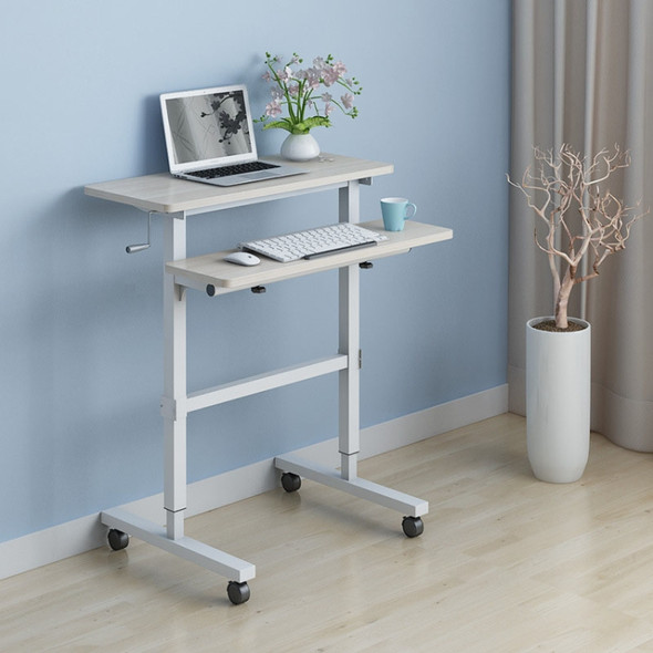 Dual Desktop Hand-Cranked Lifting Stand Office Computer Desk, Style:With Reinforcing Bar(White Maple)