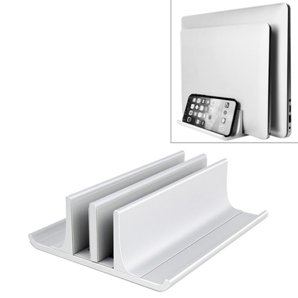 Universal Portable Aluminum Alloy Double Slot Width Adjustable Laptop Vertical Storage Stand Base(Silver)