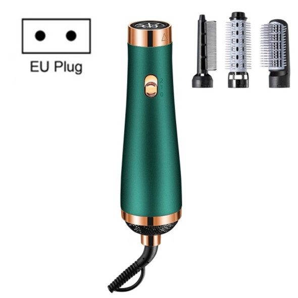 Strong Wind Hair Dryer Hot Air Comb 3 in 1 Multifunctional Hair Straightener Curling Iron Hair Dryer, Product specifications: EU Plug(Green)