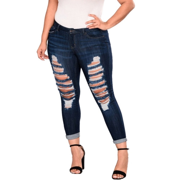 Shattered High Stretch Denim Pants (Color:Dark Blue Size:XXXXXL)