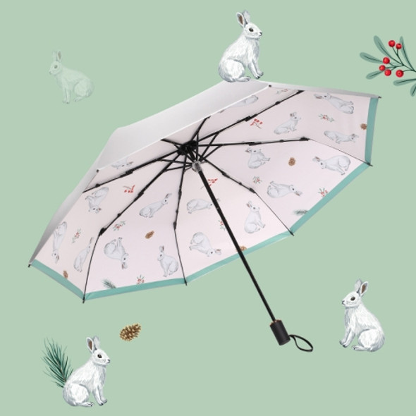 Three-fold Titanium Silver Sun Umbrella Sun Protection and UV Protection Rain or Rain Umbrella, Style:Manual(Bunny)
