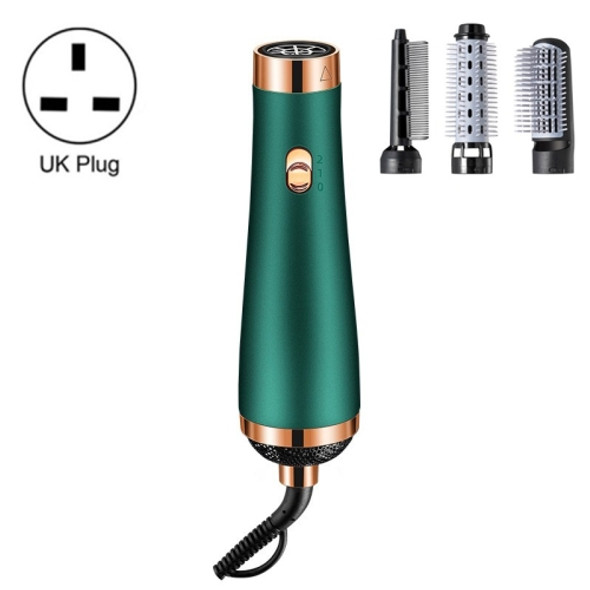 Strong Wind Hair Dryer Hot Air Comb 3 in 1 Multifunctional Hair Straightener Curling Iron Hair Dryer, Product specifications: UK Plug(Green)