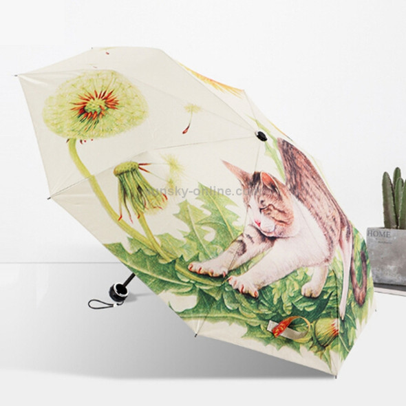 Creative Fashion Three Fold Lazy Cat Pattern Silver Tape Anti Ultraviolet Sunshade Umbrella