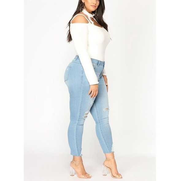 Shattered High Stretch Denim Pants (Color:Baby Blue Size:XXL)
