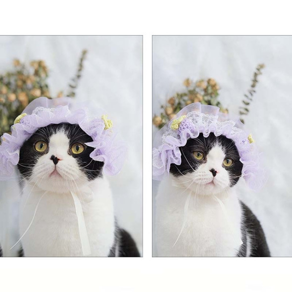 2 PCS Cute Cat Hat Dog Headdress Maid Birthday Hat Lace Headdress Photo Accessories(Purple)