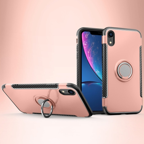 Magnetic 360 Degrees Rotation Ring Armor Protective Case for  iPhone XR(Rose Gold)