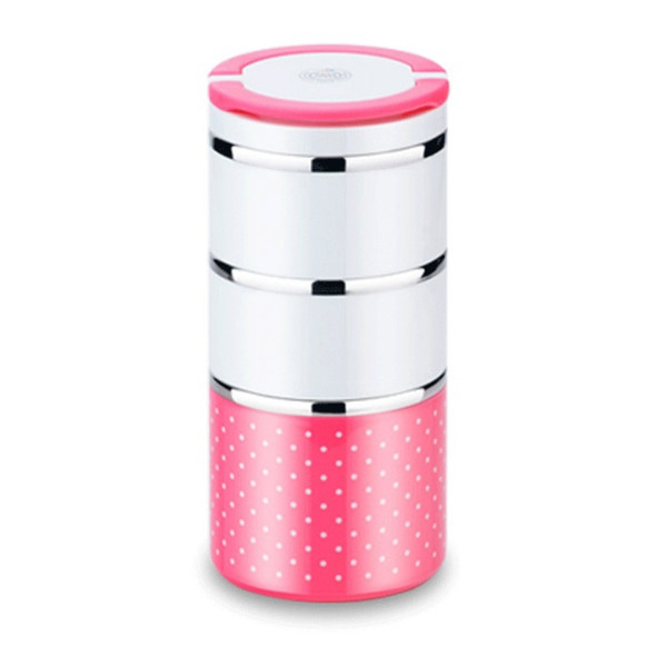 Portable Stainless Steel Dots Pattern Three Layers Insulated Round Children Adult Lunch Boxes, Random Color Delivery