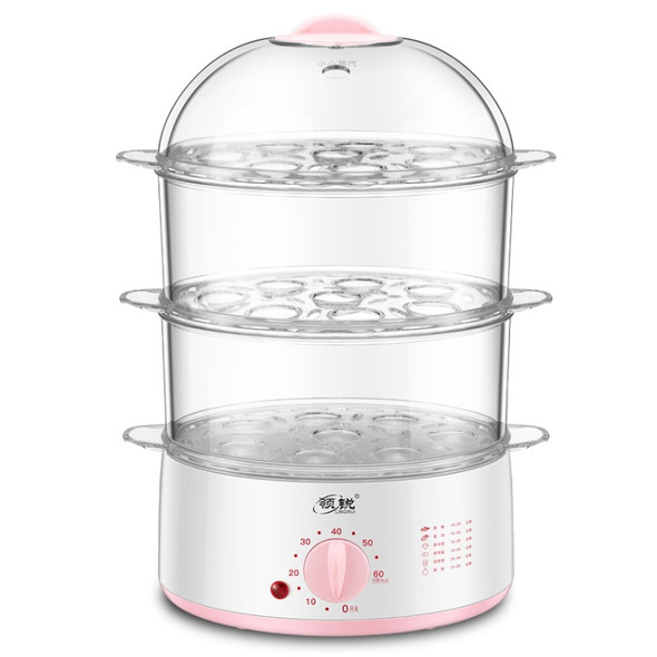 LINGRUI Timer Mini Multi-Function Egg Cooker Automatic Power Off Home Breakfast Machine, CN Plug, Specification:Three Layers(Pink)