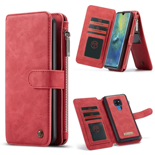 CaseMe Crazy Horse Texture Detachable Horizontal Flip PU Leather Case for Huawei Mate 20, with Card Slot & Holder & Zipper Wallet & Photo Frame (Red)