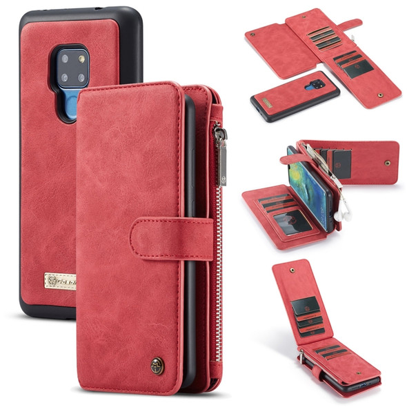 CaseMe Crazy Horse Texture Detachable Horizontal Flip PU Leather Case for Huawei Mate 20, with Card Slot & Holder & Zipper Wallet & Photo Frame (Red)