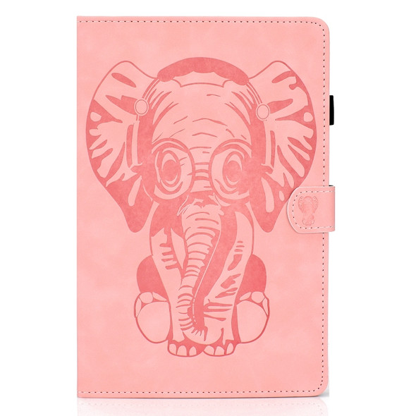 For Galaxy Tab S6 T860 T865 Embossed Elephant Pattern Horizontal Flip PU Leather Case with Sleep Function & Magnetic Buckle & Bracket and Card Slot(Pink)