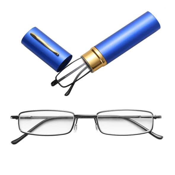 Reading Glasses Metal Spring Foot Portable Presbyopic Glasses with Tube Case +3.50D(Blue )