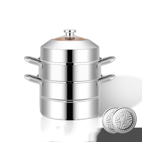 Household Stainless Steel Three-layer Double Bottom Multi-function Steamed Bun Steamer, Size:28cm, Style:Three Layers (Extra-thick)