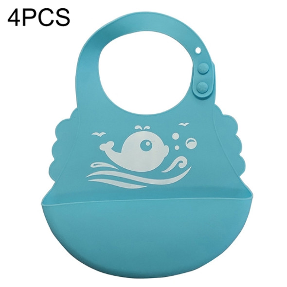 4 PCS Baby silicone bib baby saliva towel meal pocket cartoon bib(Blue Whale)