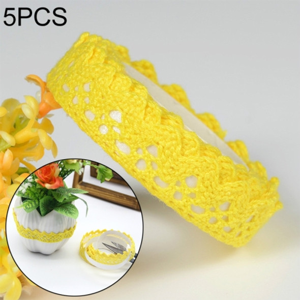 5 PCS Cotton Lace Fabric White Crochet Lace Roll Ribbon Knit Adhesive Tape Sticker Craft Decoration Stationery Supplies(Yellow)
