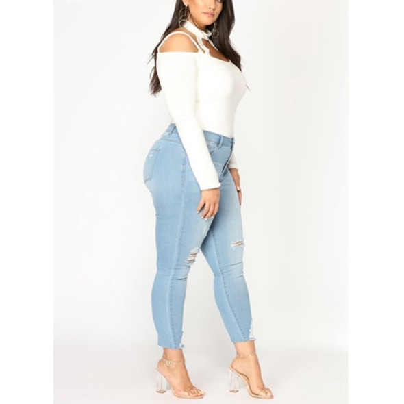 Shattered High Stretch Denim Pants (Color:Baby Blue Size:XXXXL)