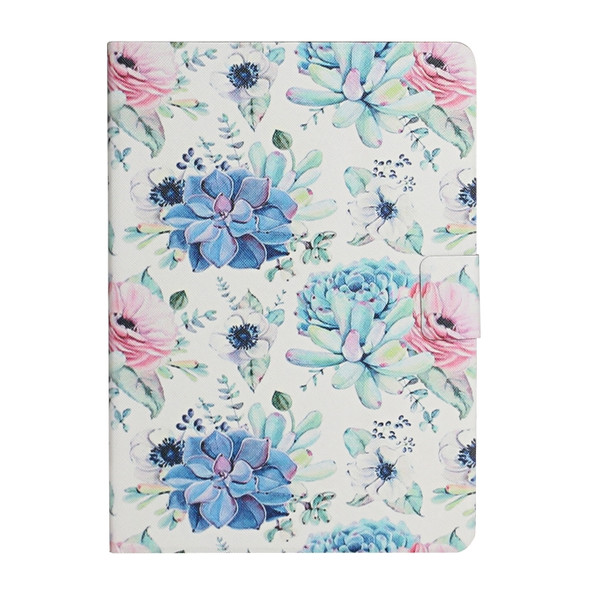 For Samsung Galaxy Tab S6  Flower Pattern Horizontal Flip Leather Case with Card Slots & Holder(Blue Flower On White)