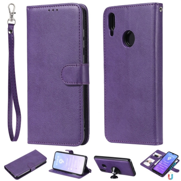 For Huawei Enjoy 9 / Y7 (2019) Solid Color Horizontal Flip Protective Case with Holder & Card Slots & Wallet & Photo Frame & Lanyard(Purple)