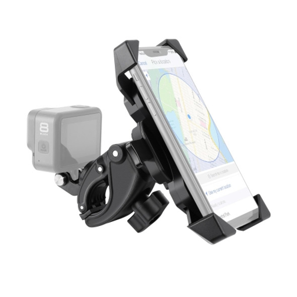 Handlebar Seatpost Pole Mount Bicycle GPS Navigation Handbar Bracket Phone Clamp for GoPro HERO8 /7 /6 /5, Suitable for 4.0-6.5 inch Mobile Phones (Black)