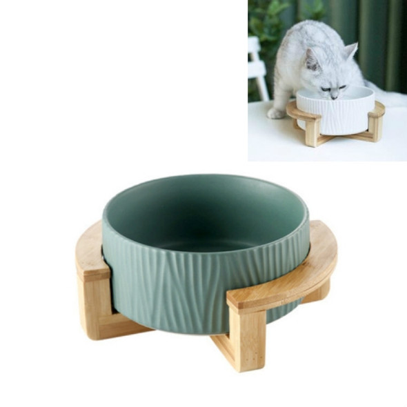 15.5cm/850ml Cat Dog Food Bowl Pet Ceramic Bowl, Style:Bowl With Wooden Frame(Green)