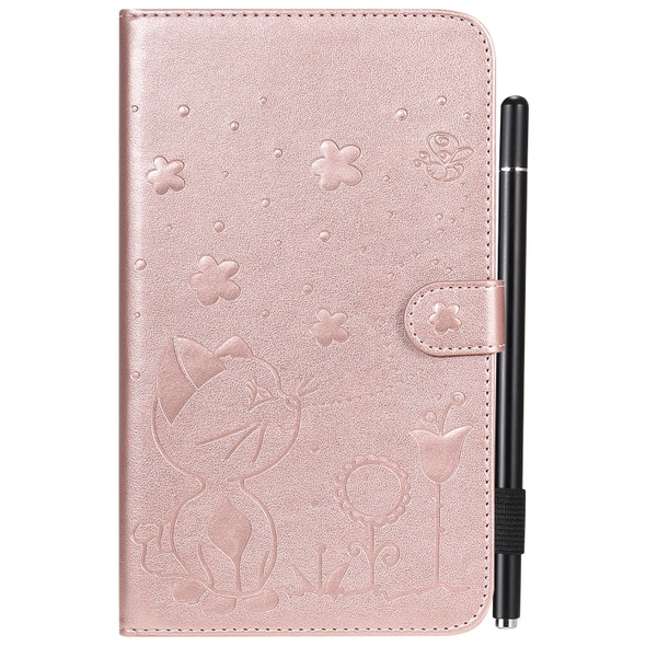 For Samsung Galaxy Tab A7.0 (2016) T280 Cat Bee Embossing Pattern Shockproof Table PC Protective Horizontal Flip Leather Case with Holder & Card Slots & Wallet & Pen Slot & Wake-up / Sleep Function(Rose Gold)