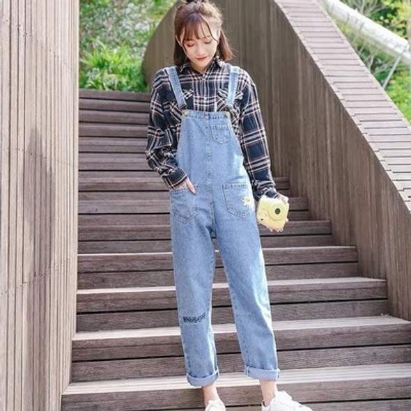 Women Small Daisy Loose Denim Overalls, Size: XL(Blue)